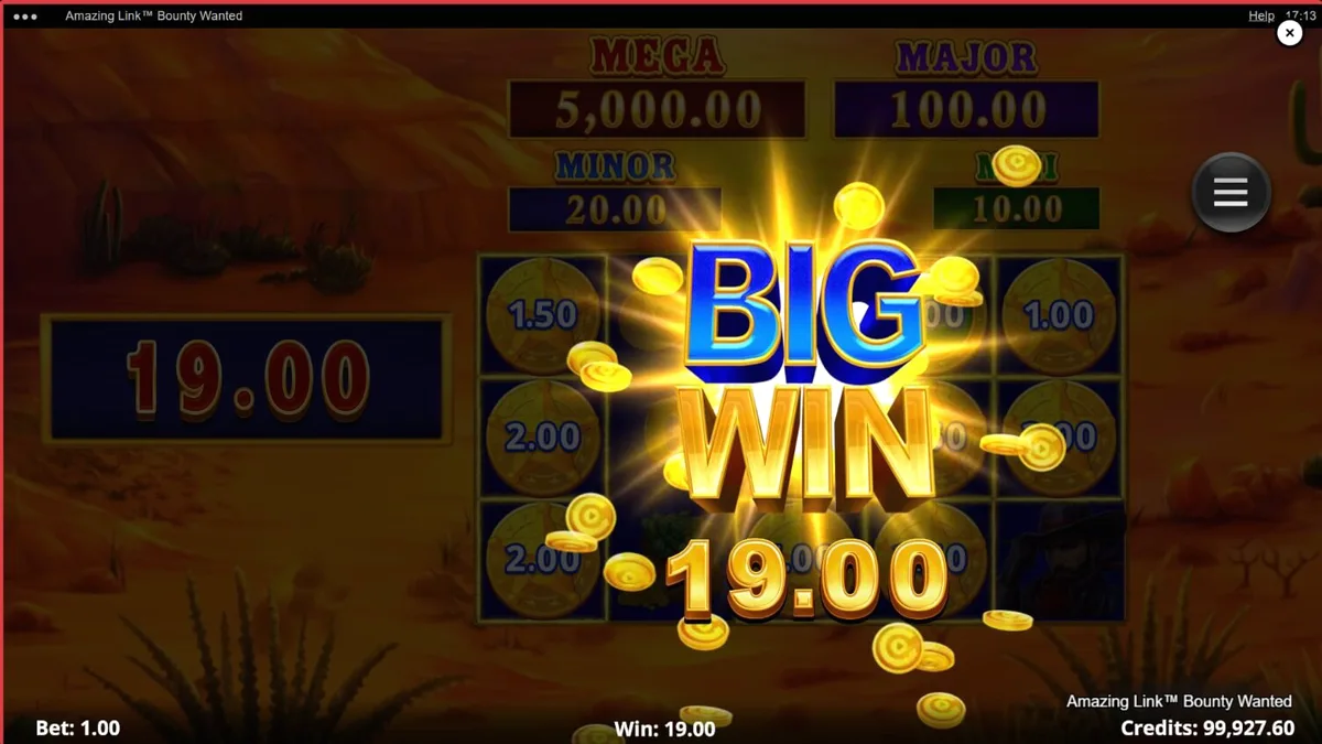 Pemandangan gurun Wild West dalam slot Amazing Link Bounty Wanted