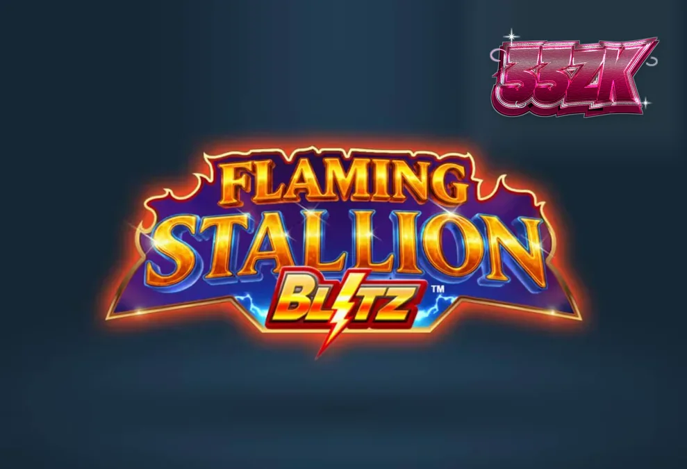 Tampilan visual slot Flaming Stallion Blitz dengan latar belakang gurun yang membara